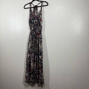 The Korner Maxi Dress Snake Printed Water color boho Flowy Waist Tie Sleeveless